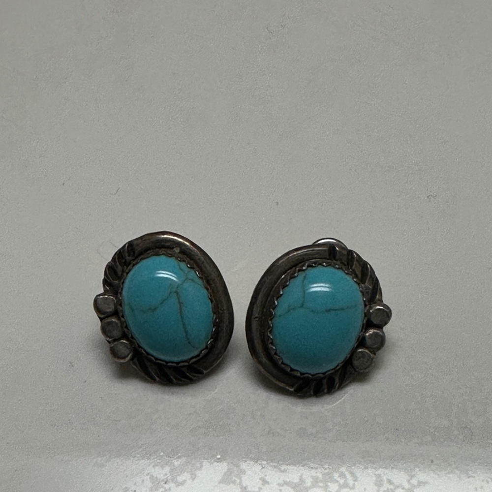Turquoise Stone Earrings Sterling Backing